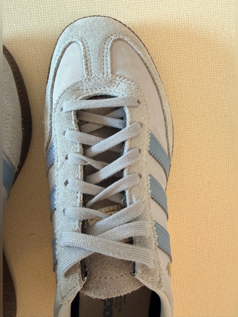 adidas Spezial kids Cream & Light Blue Leather Sneakers with Gold Branding - Picture 9 of 13